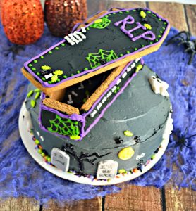 Top your Spooky Graveyard Layer Cake with a DIY Gingerbread Coffin!