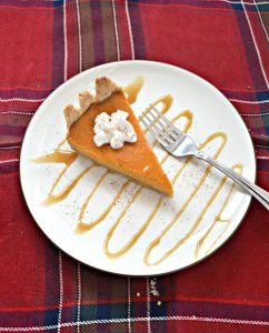 Pecan Sandie Pumpkin Pie drizzled in caramel