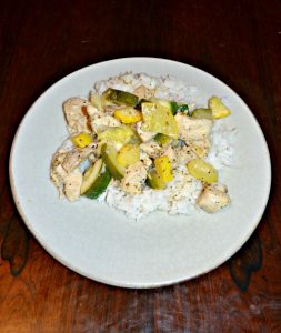 Skillet Lemon Parmesan Chicken with Zucchini and Squash over rice