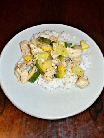 Skillet Lemon Parmesan Chicken with Zucchini and Squash over rice