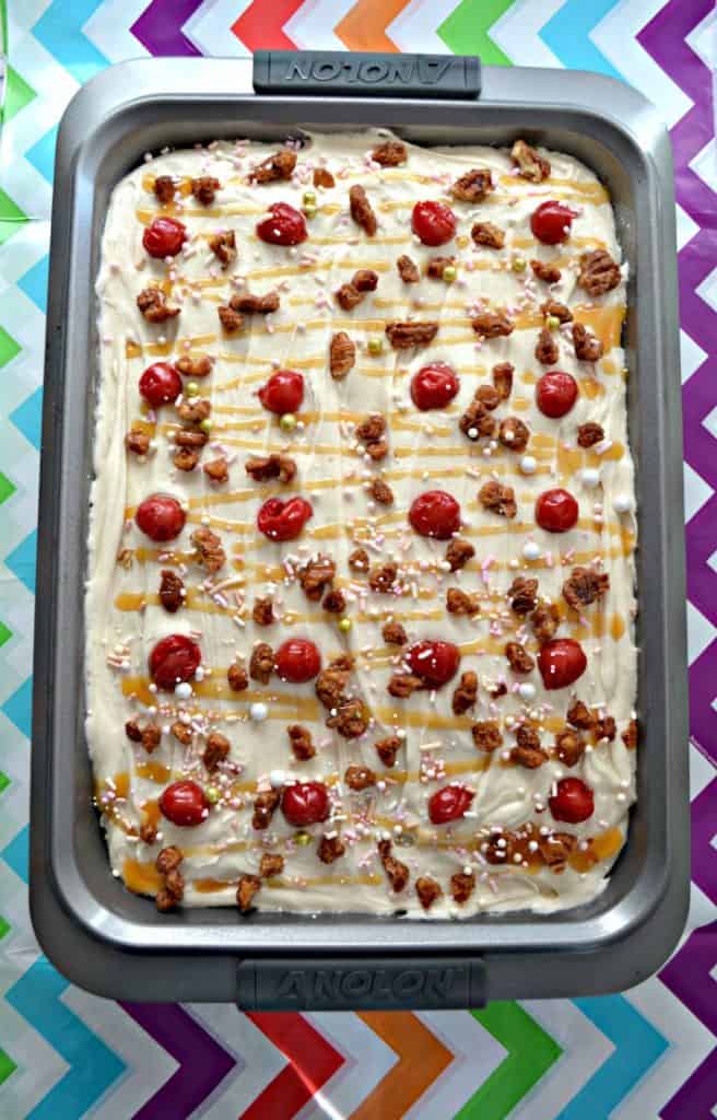 Pecan Caramel Mocha Cake with Cherries