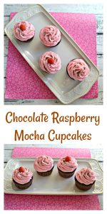 Two photos of raspberry mocha cupcakes