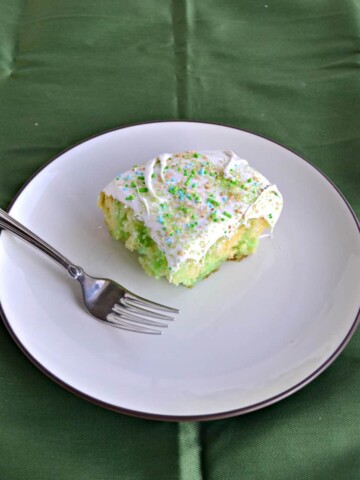 A slice of Lime Poke Cake