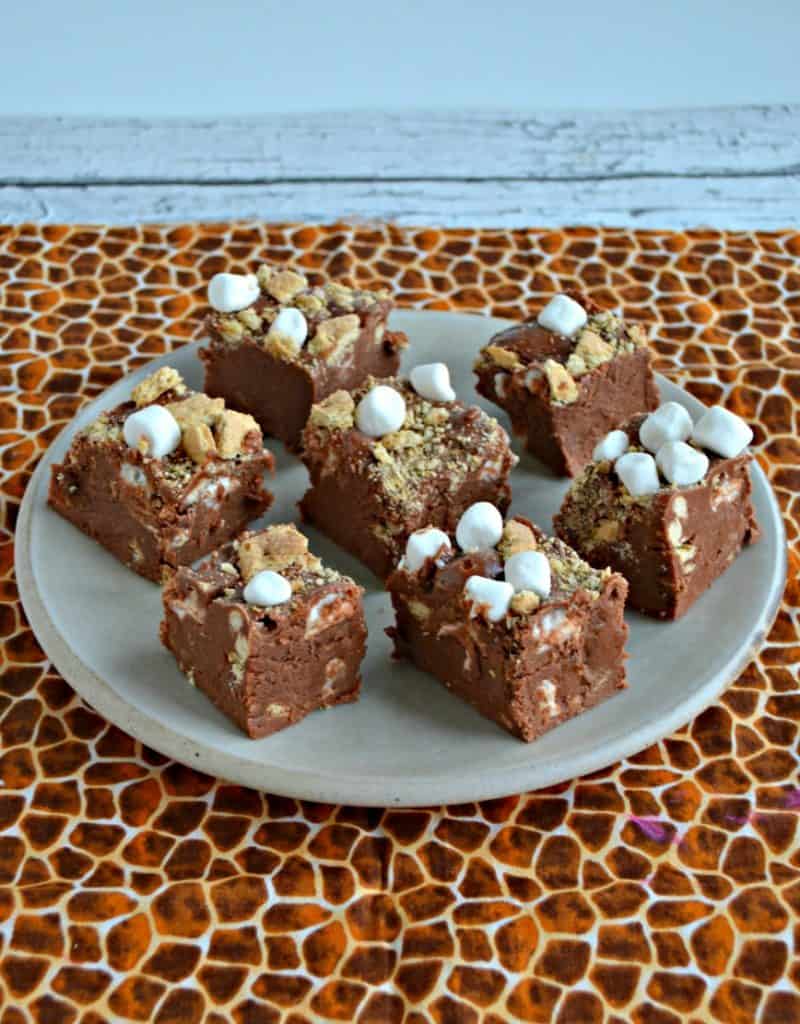 A plate of S'mores fudge cut into squares.