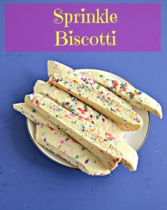 Pin Image: A plate of sprinkle biscotti with text overlay