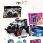 Pin Image: Title, photos of: Lego cards, monster trucks, nail polish, national geographic kids, Mario Kart, and Nintendo Switch
