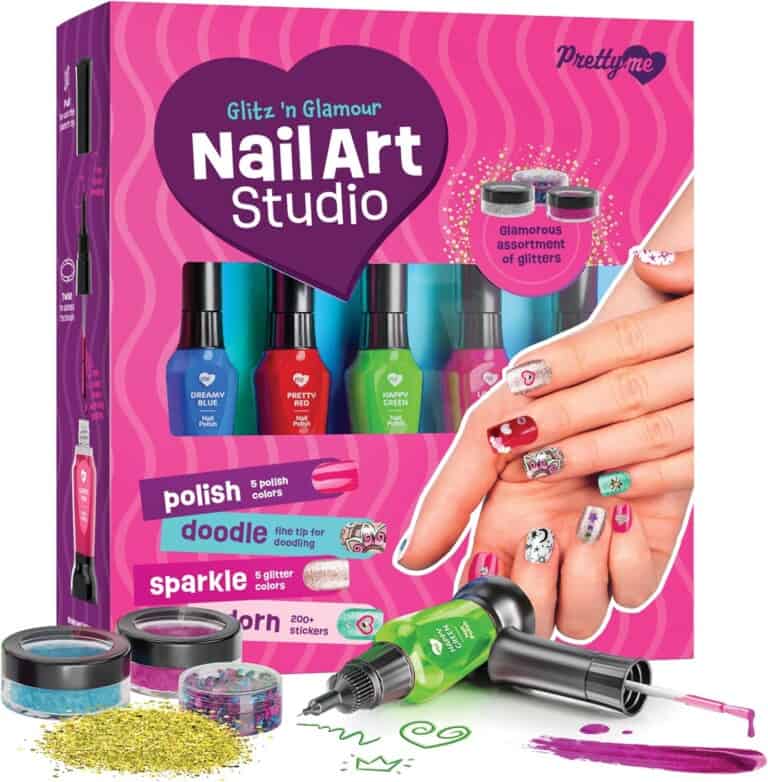 Box with nail polish and a hand doing it's nails.