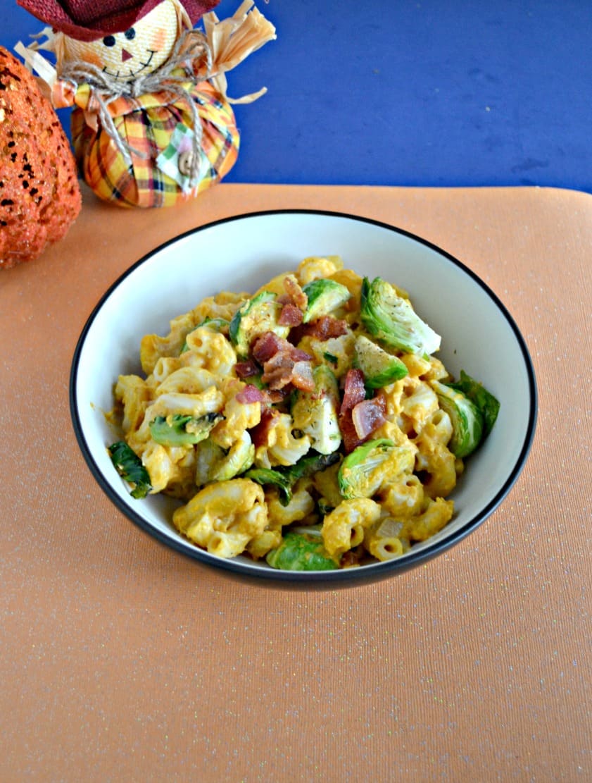 Pumpkin Mac and Cheese with Bacon and Brussels
