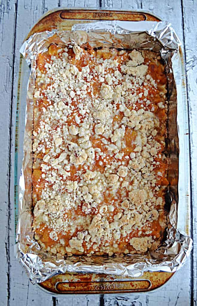 A pan of Peach Pecan Bars