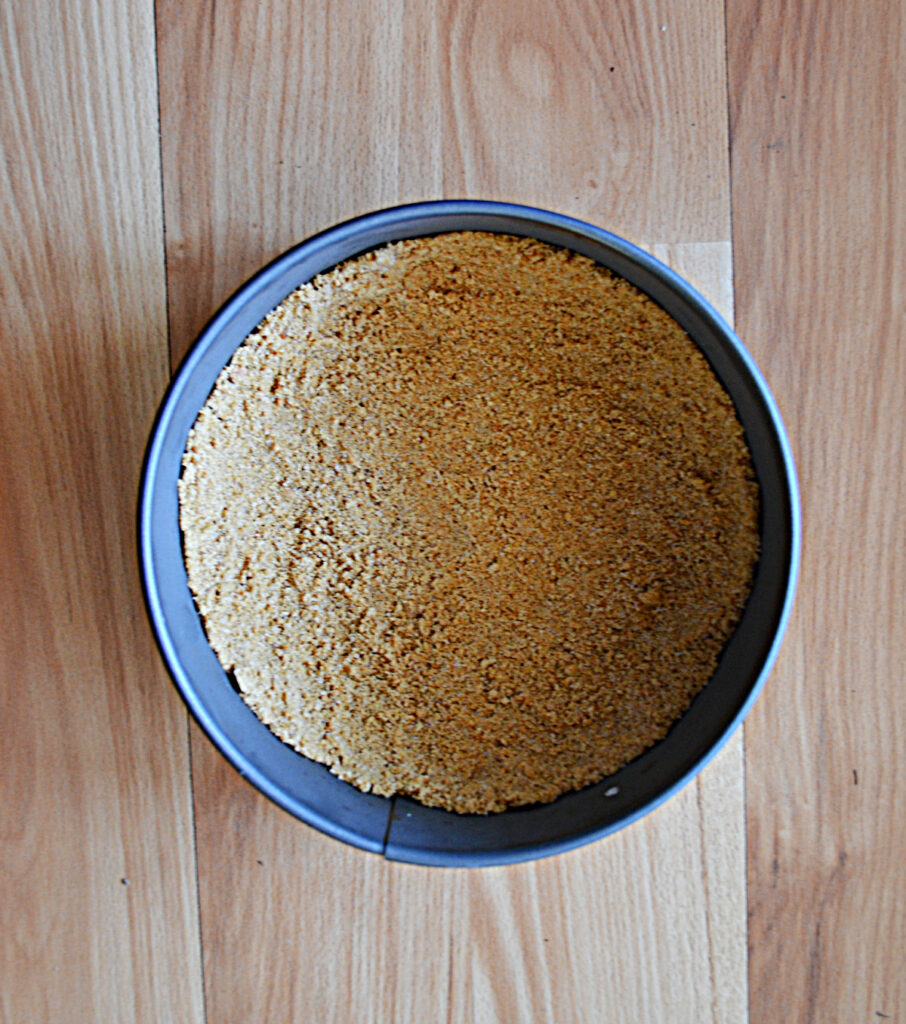 A pan with a graham cracker crust.