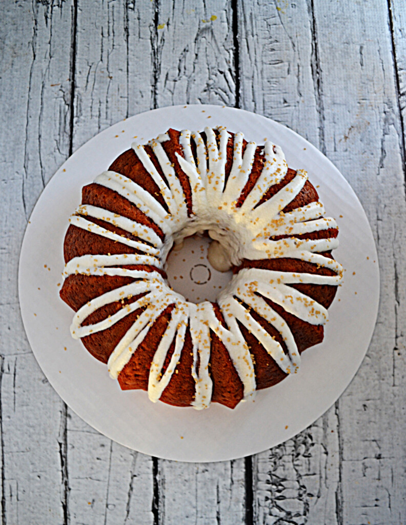 A Carrot Bundt Cake with a Brown Butter Drizzle on top.