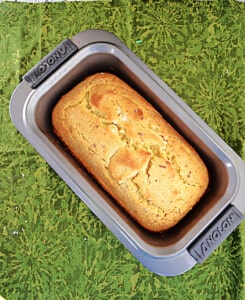 Key Lime Pound Cake in a loaf pan.