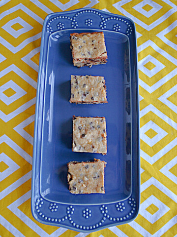 A platter with four banana bars.