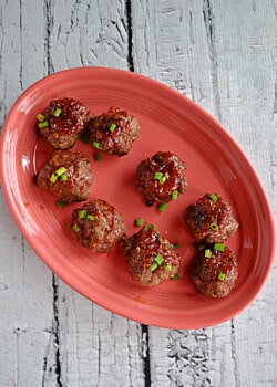 A plate of sweet and spicy Thai meatballs.