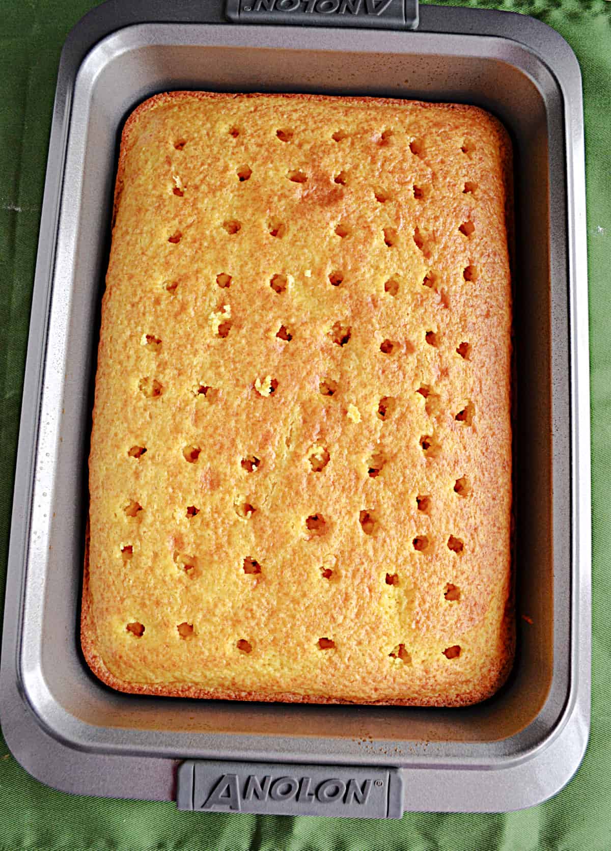 A cake with holes poked in it.