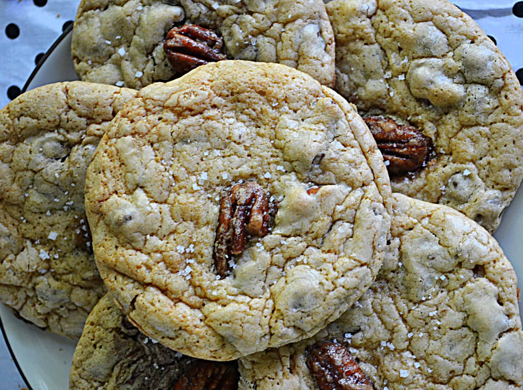 A close up of a Bourbon Pecan Chocolate Chip Cookie.
