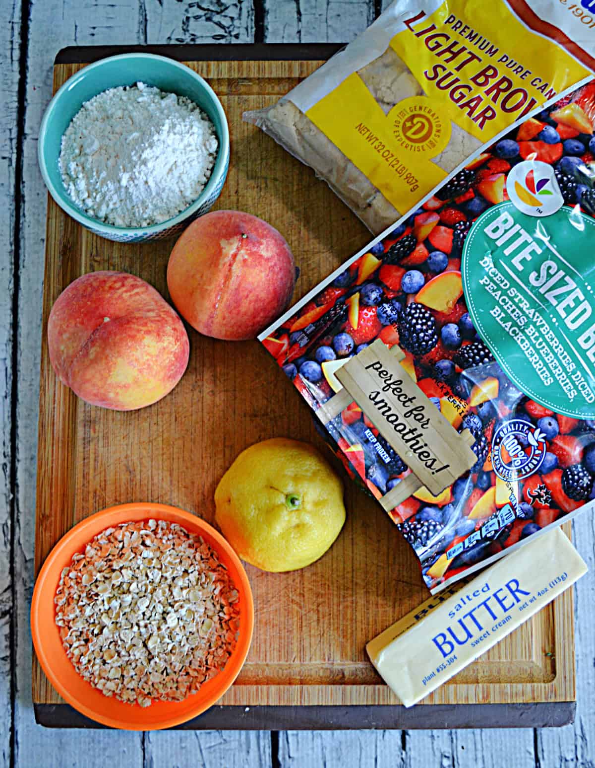 Ingredients for making Peach Crisp.