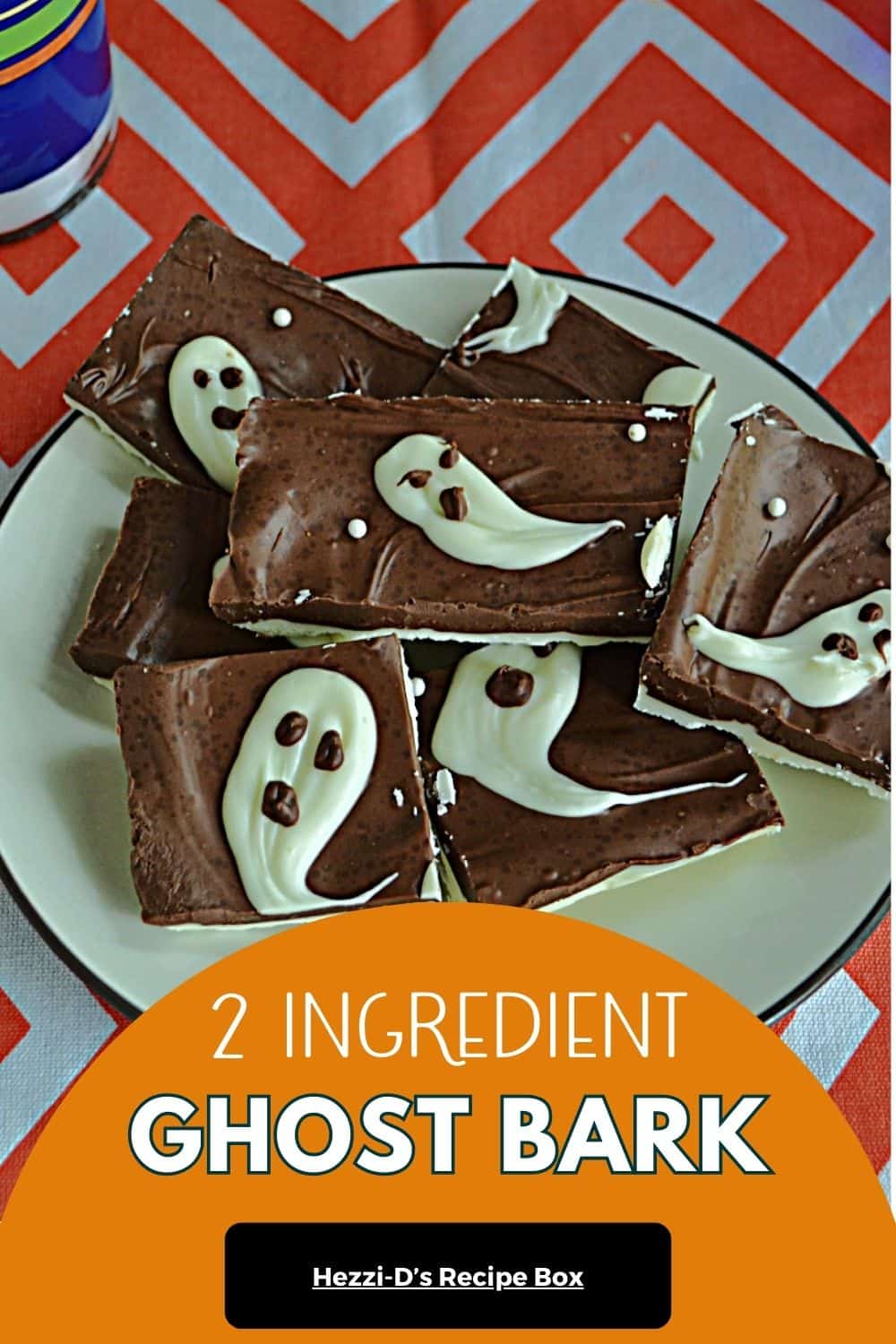 Pin Image: A plate of Halloween ghost bark, text title.