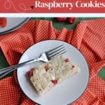 Pin Image: Title, a plate with a cookie bar and a fork on it.