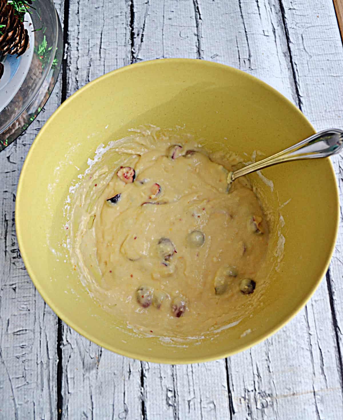 A bowl of muffin batter.