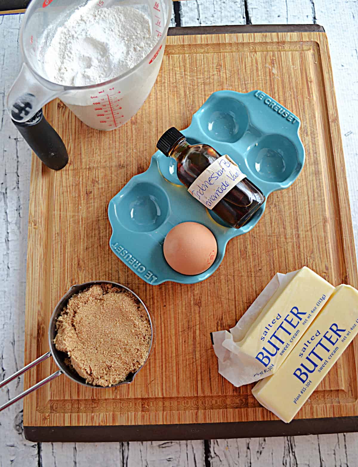 Ingredients for making brown sugar cookies.