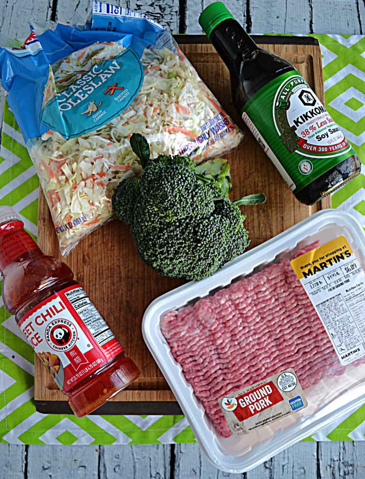 Ingredients for making Sweet Chili Ground Pork and Broccoli Bowls