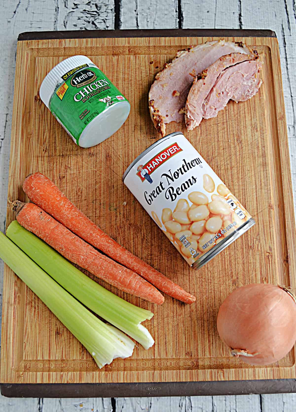 Ingredients for making Ham and Bean Soup.