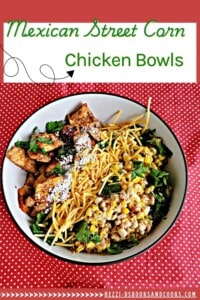 Pin Image: Title, a bowl of chicken, cheese and corn.