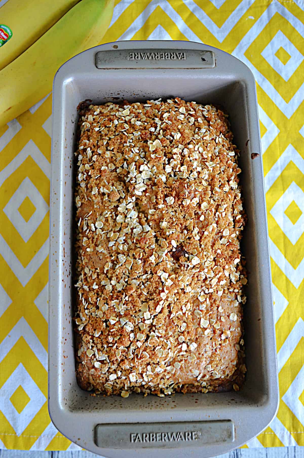 A pan of banana bread.