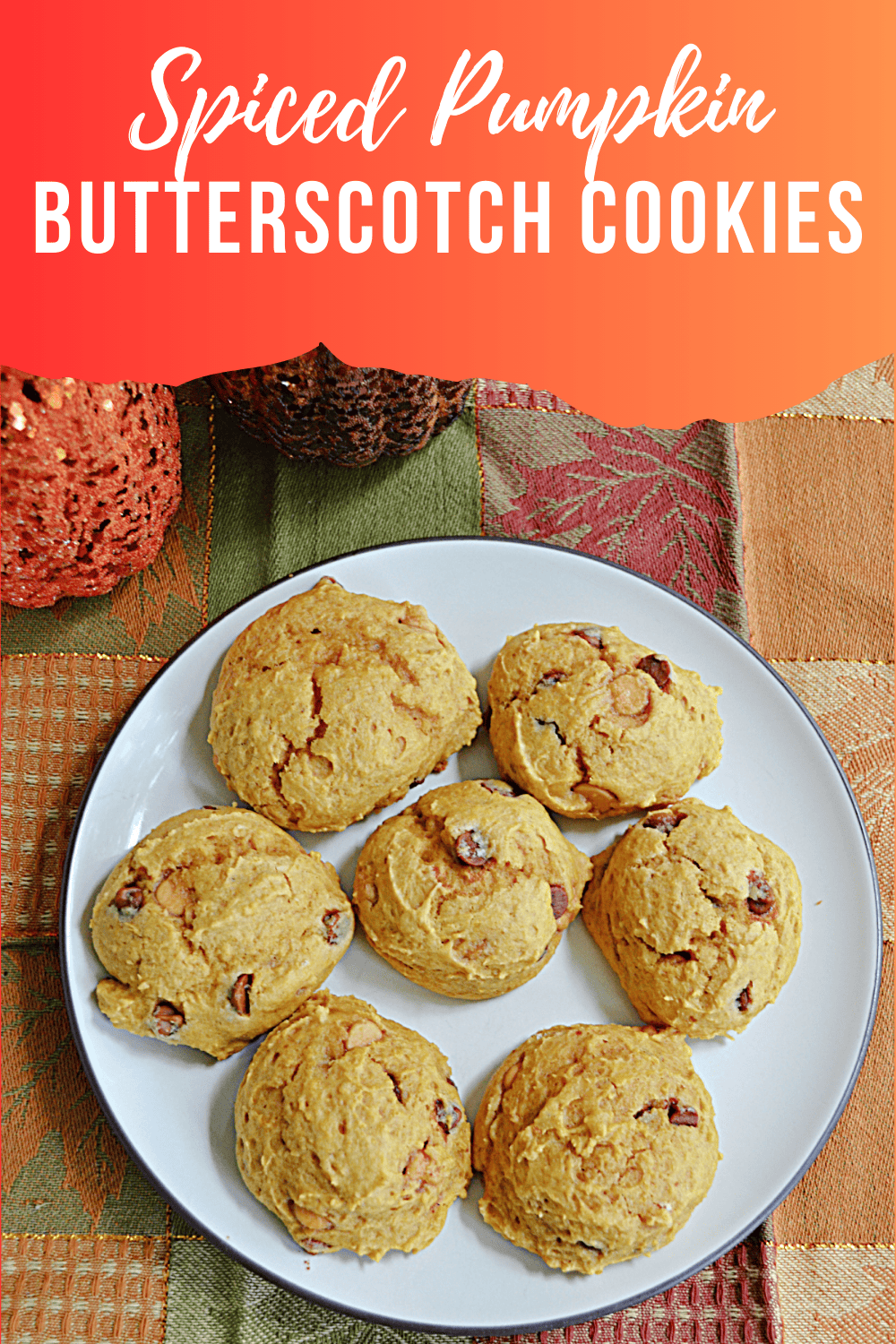Pin Image: Title, a plate of pumpkin cookies.