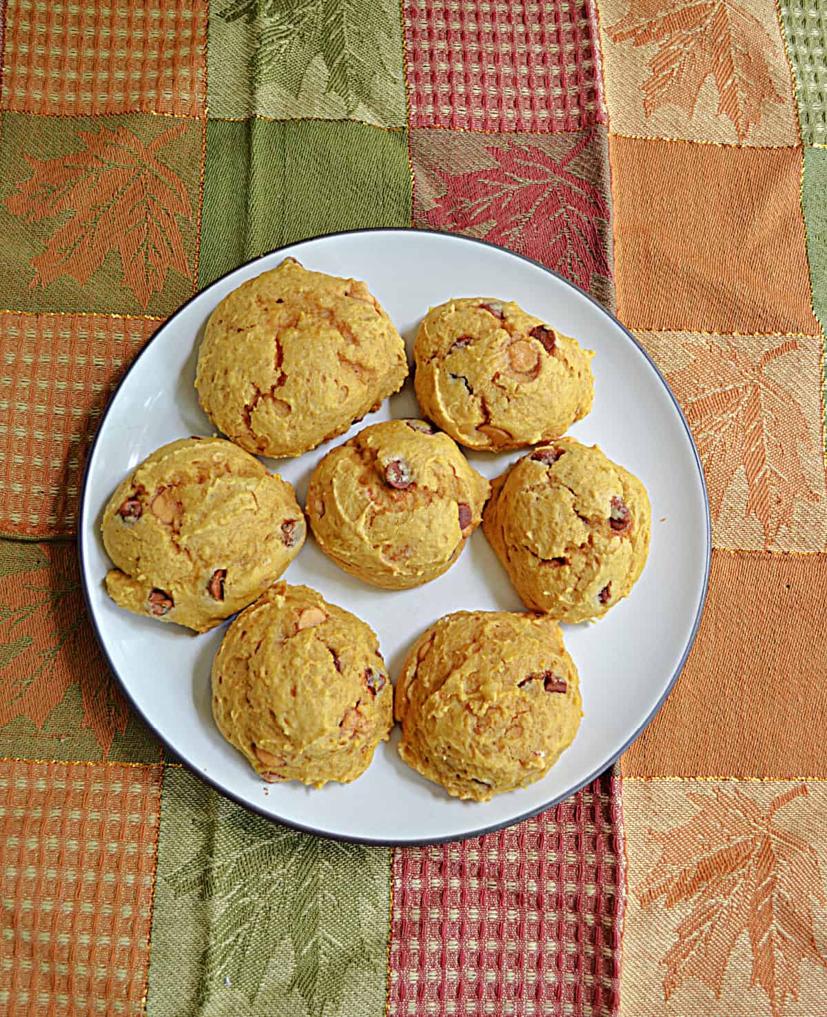 A close up of a plate of pumpkin cookies.