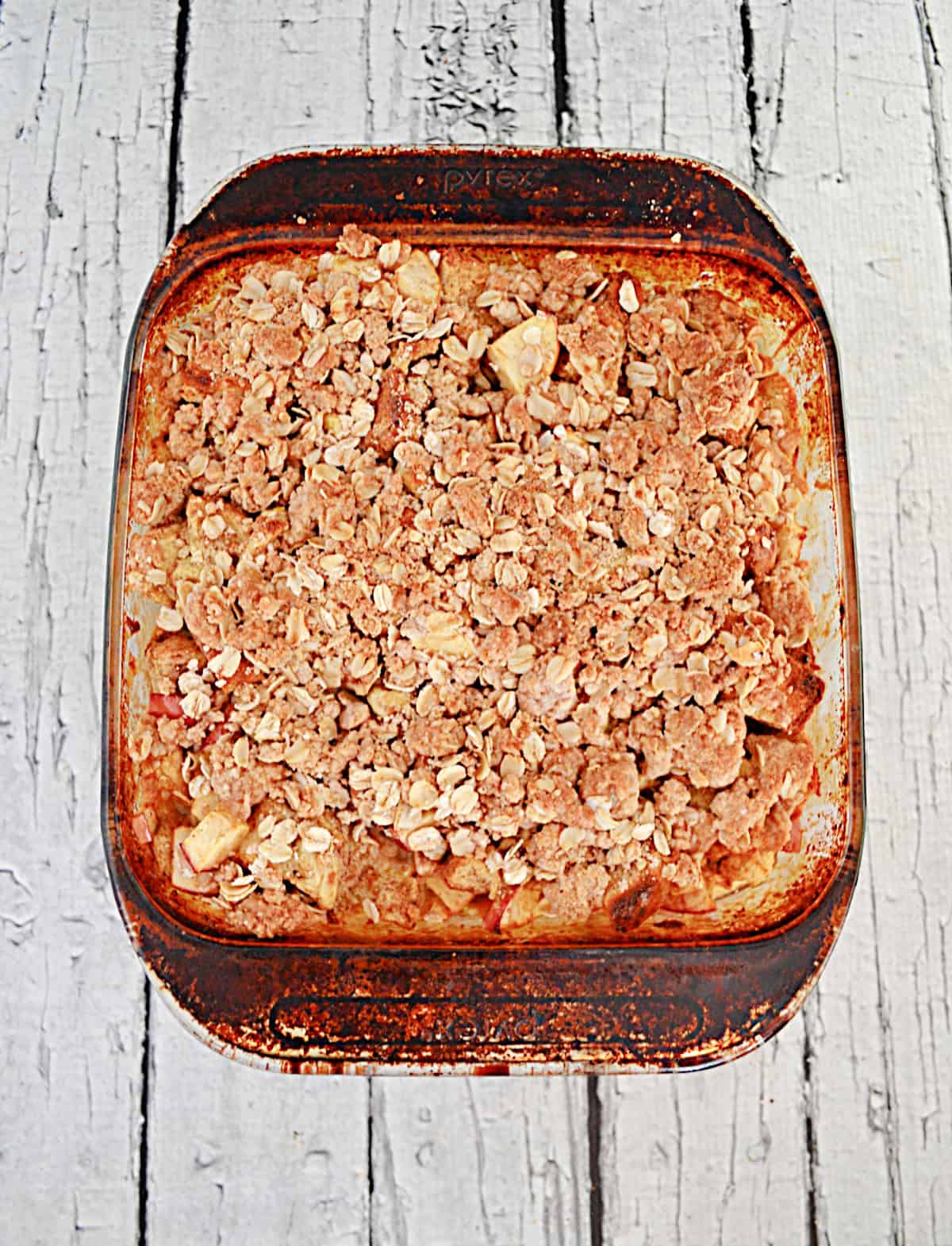 A pan of French Toast with crumble on top.