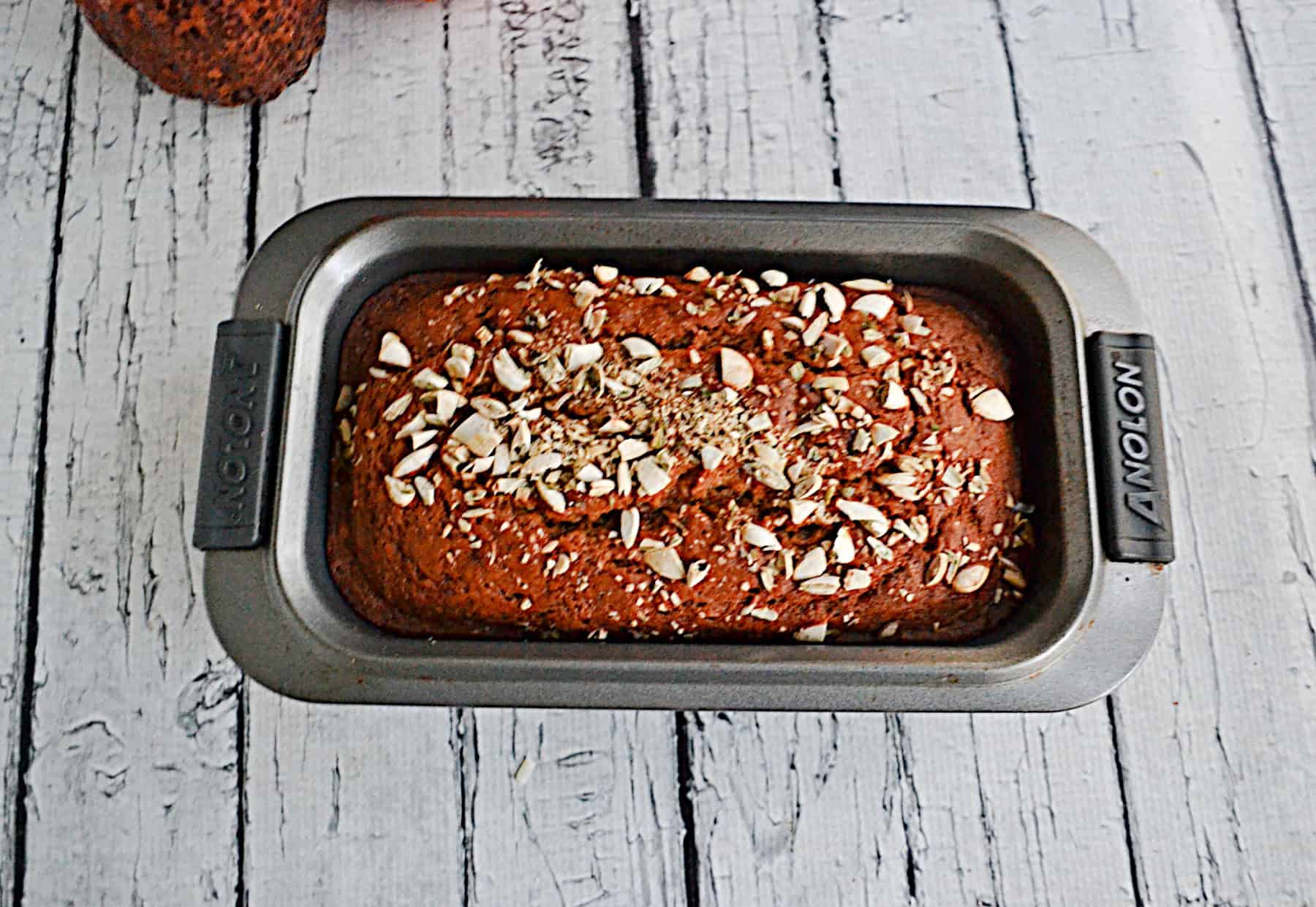 A pan with pumpmkin bread in it.