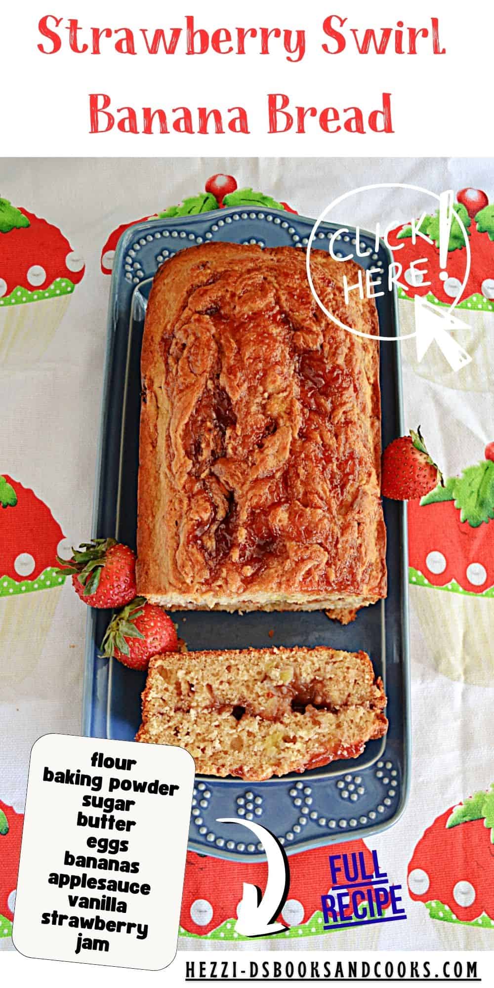 Pin Image: Title, a loaf of bread with a slice cut off on a platter.