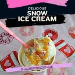 Pin Image Title, a top view of a cup of ice cream topped with caramel and a spoon in it.