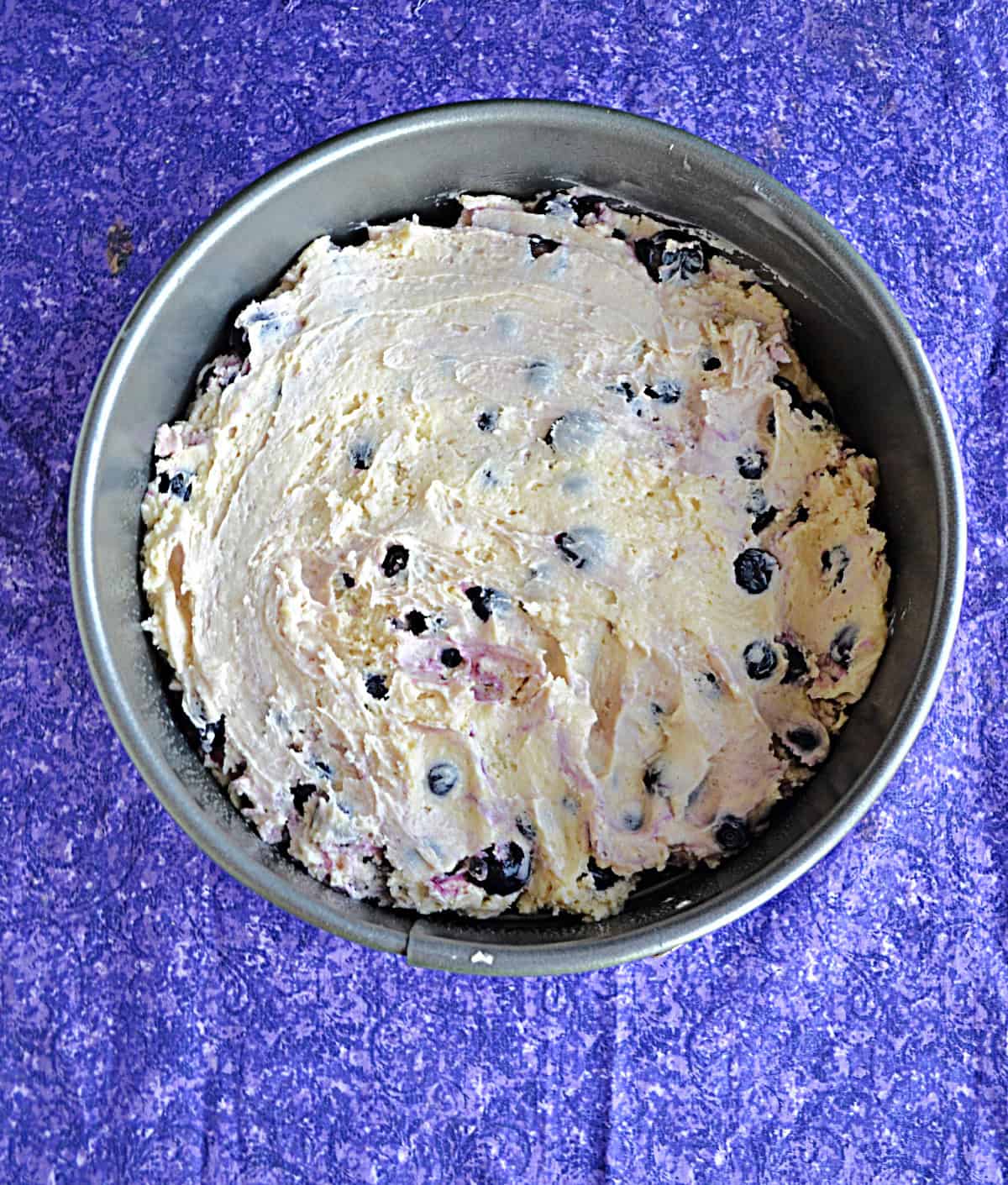 A pan with cake batter in it.