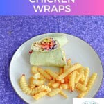 Pin Image: Title, a plate with two halves of a wrap stacked on top of each other and fries on it, No AI badge.