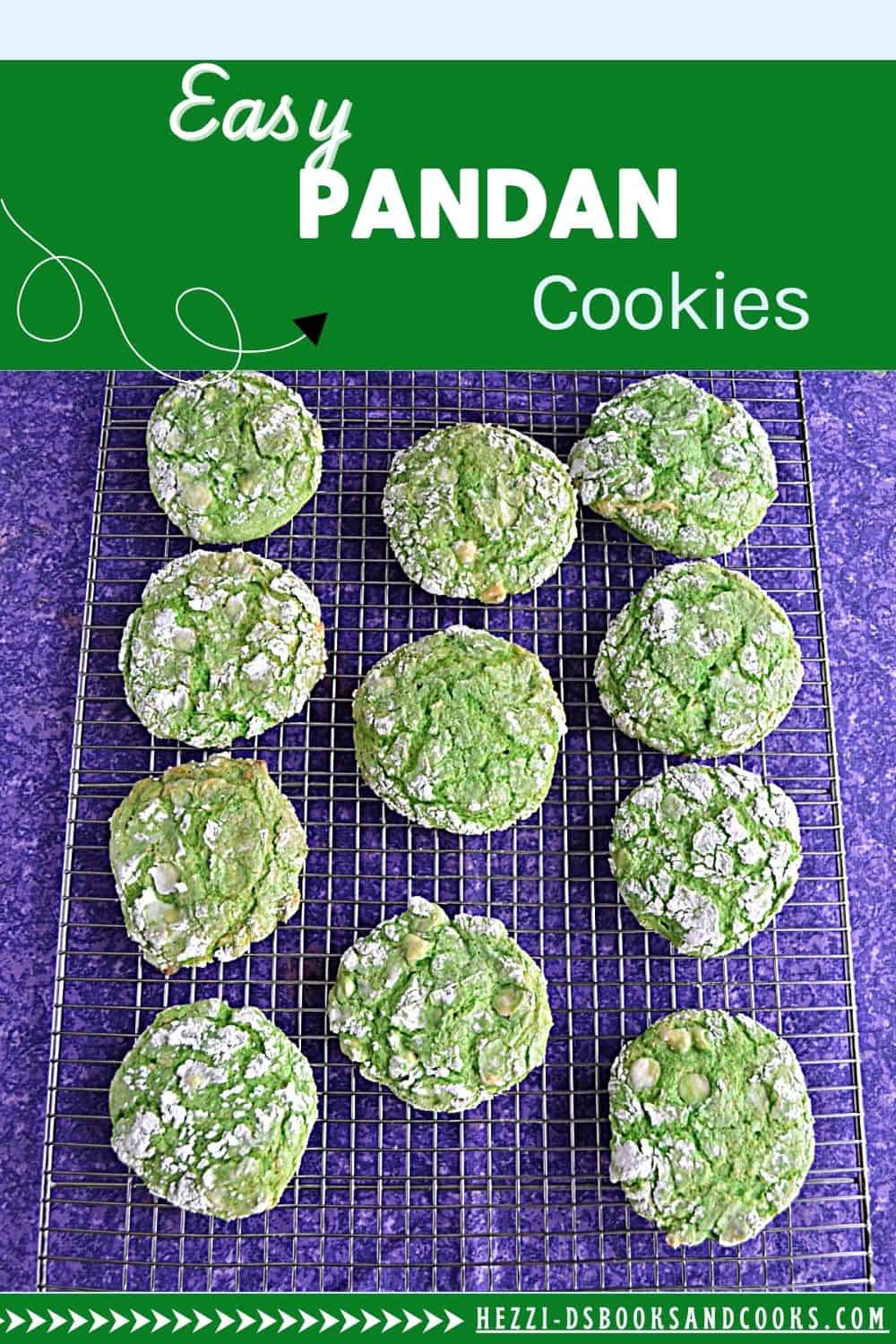 Pin Image: Title, a wire rack with green cookies on it.