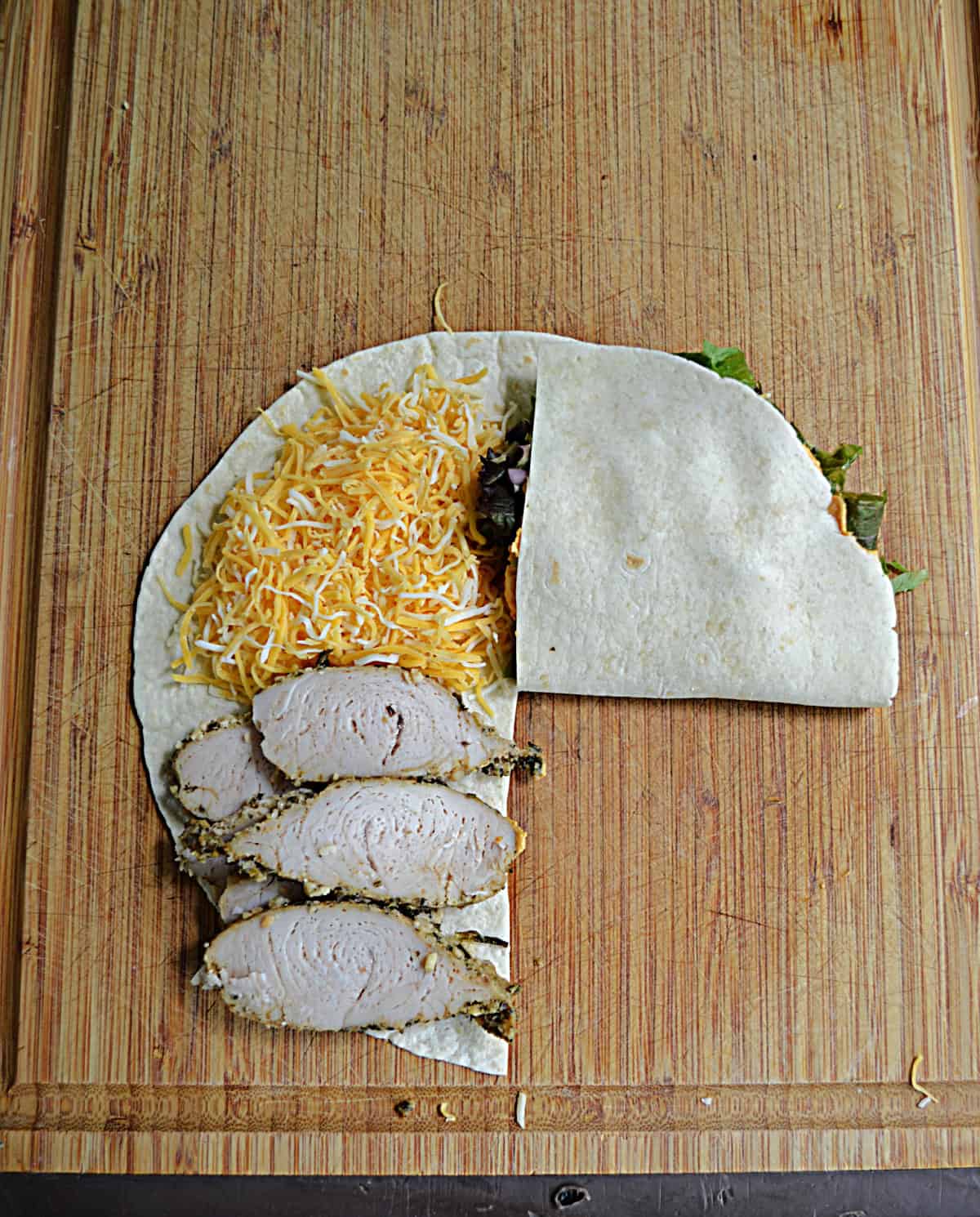 A wrap with the bottom of the wrap folded up.